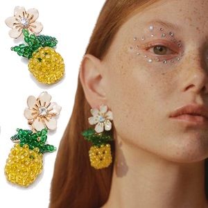 2/$35🖤 Anthro Yellow Green Floral Beaded Enamel Tropical Pineapple Earrings